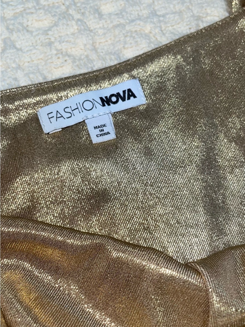 Stunning Gold Metallic Ruched Maxi Dress | Size Small - Picture 8 of 9